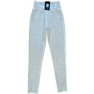 Fashion Nova White Rhinestone Sparkle High Waisted Leggings Pants XS